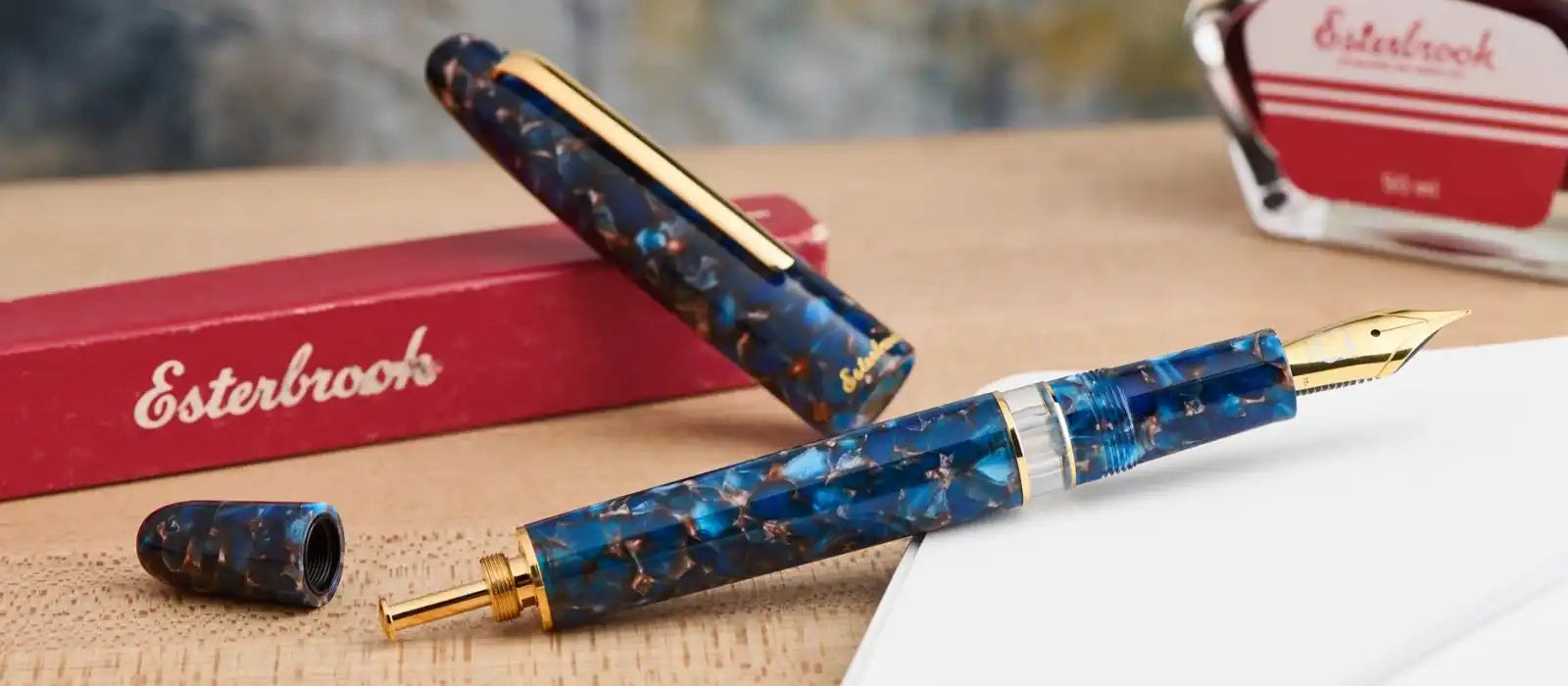 Blue and gold fountain pen.