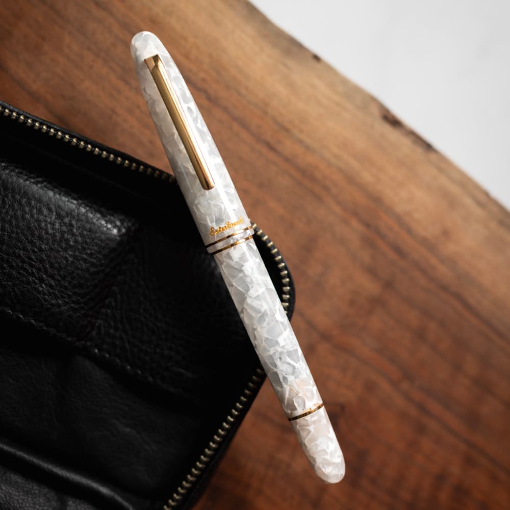 Estie Button Fill Piston Fountain Pen Winter White Gold