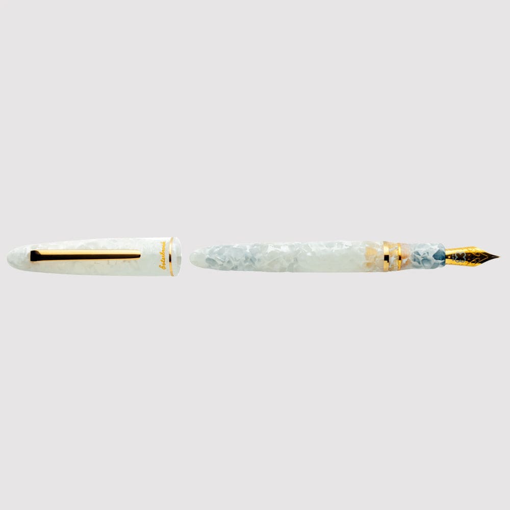 Estie Button Fill Piston Fountain Pen Winter White Gold