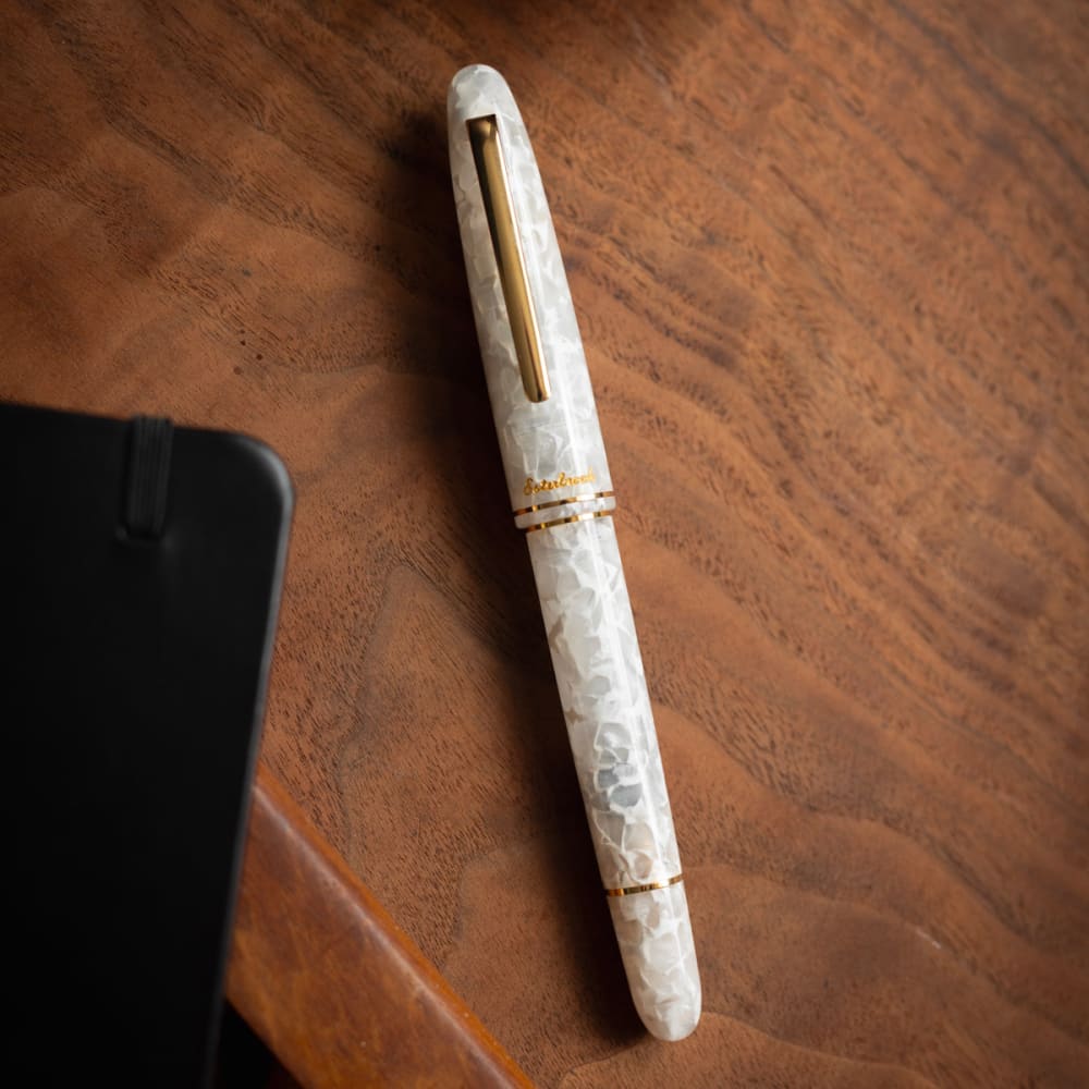 Estie Button Fill Piston Fountain Pen Winter White Gold