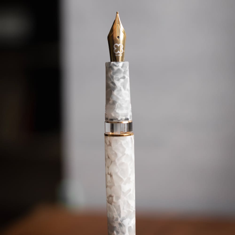 Estie Button Fill Piston Fountain Pen Winter White Gold