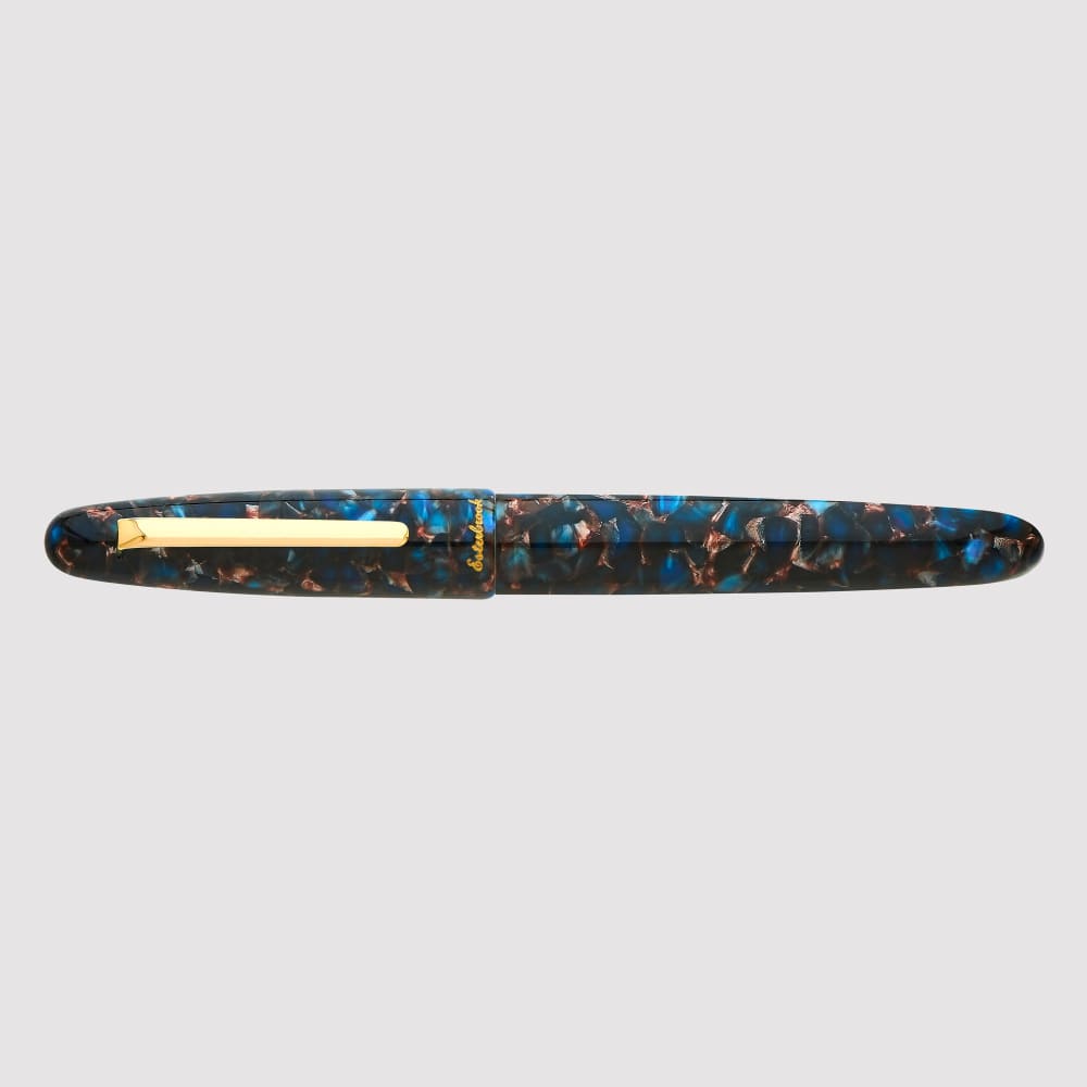 Estie Oversize Nouveau Blue Gold Trim - Custom Scribe Nib