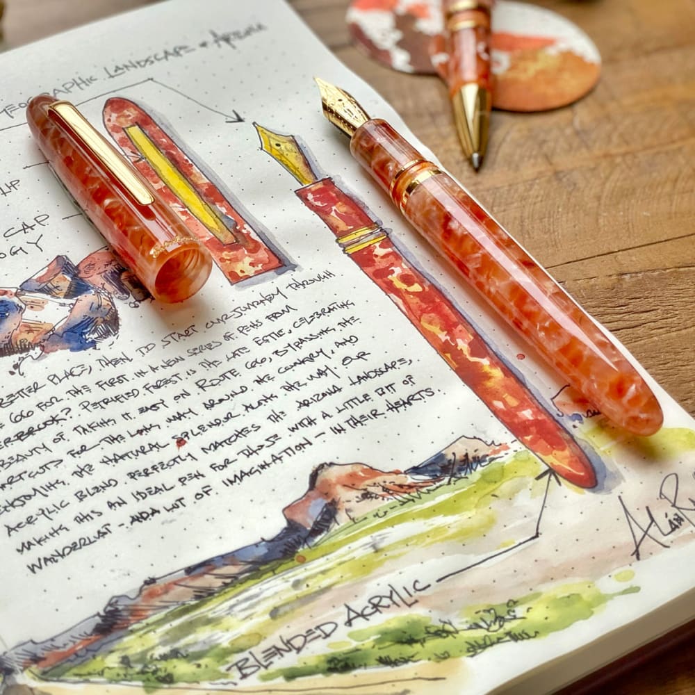 Estie Oversize Petrified Forest Gold Trim Fountain Pen