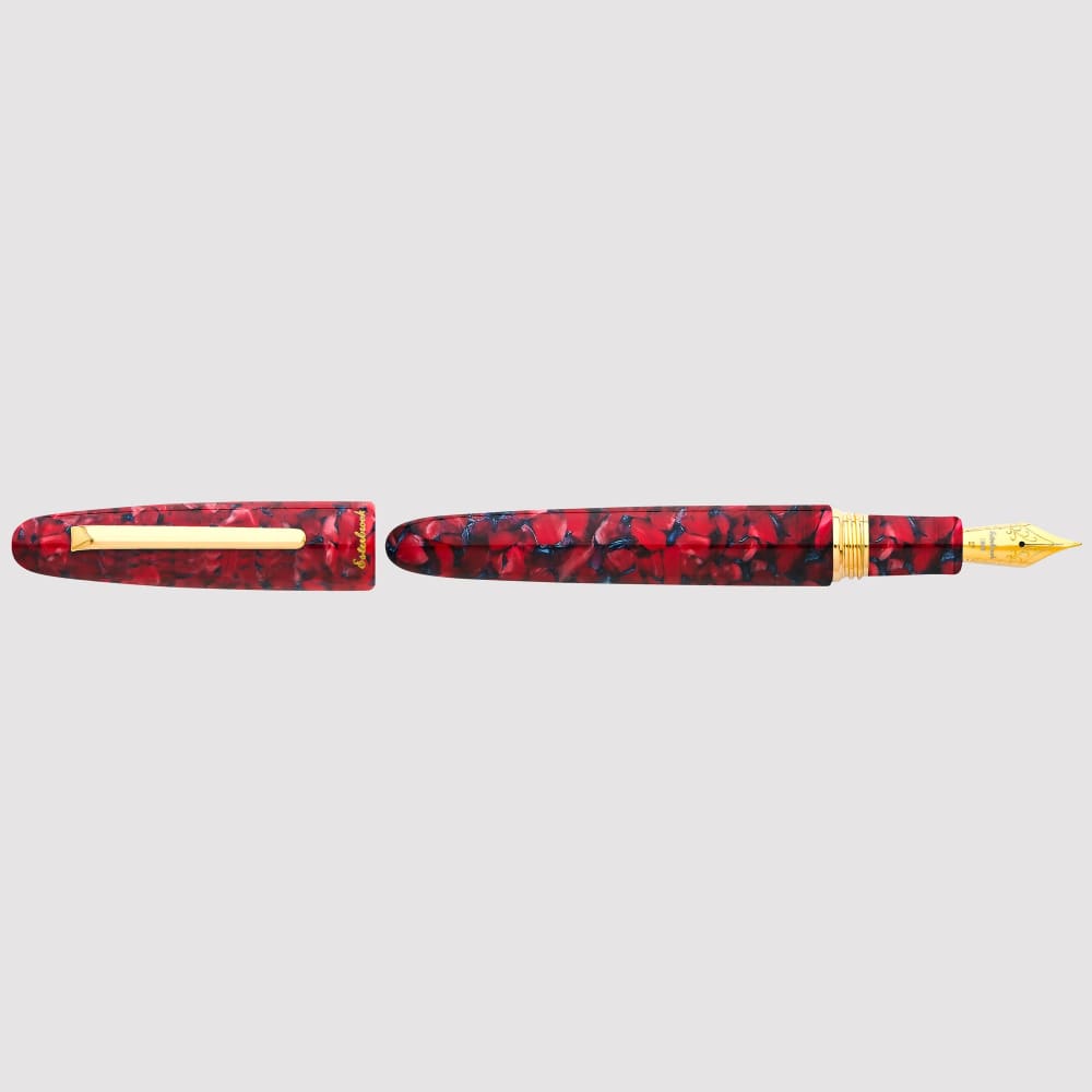 Estie Oversize Scarlet Gold Trim Fountain Pen - 18K Medium