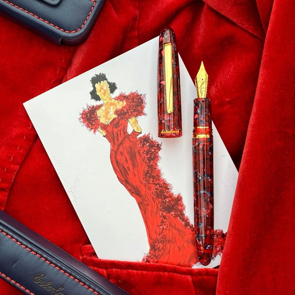 Estie Oversize Scarlet Gold Trim Fountain Pen - Custom Gena