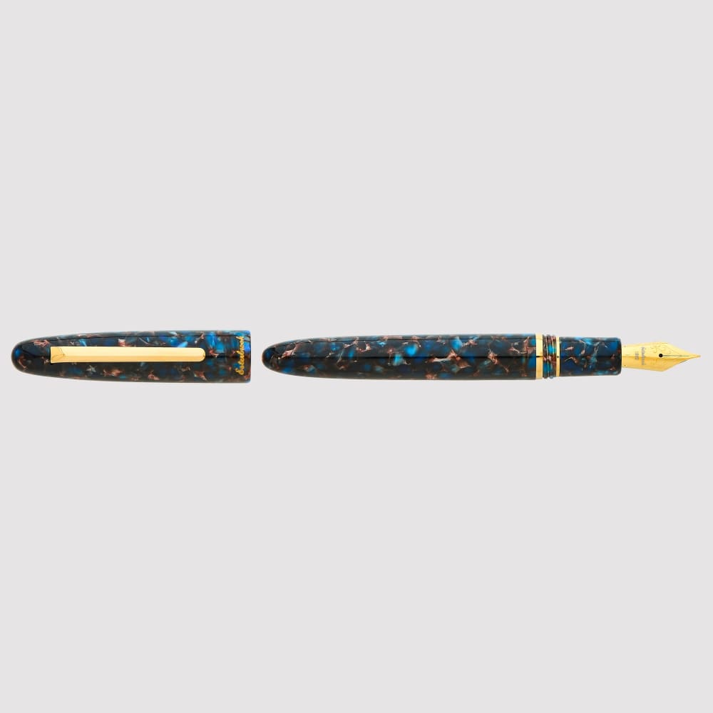 Estie Regular Nouveau Blue Gold Trim Fountain Pen - 18K