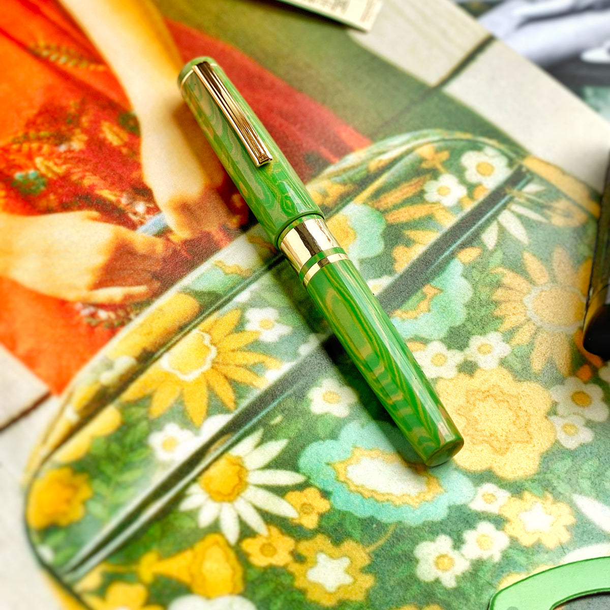 JR Pocket Pen - Model J Lotus Green Ebonite with Gold trim - Custom Scribe Nib