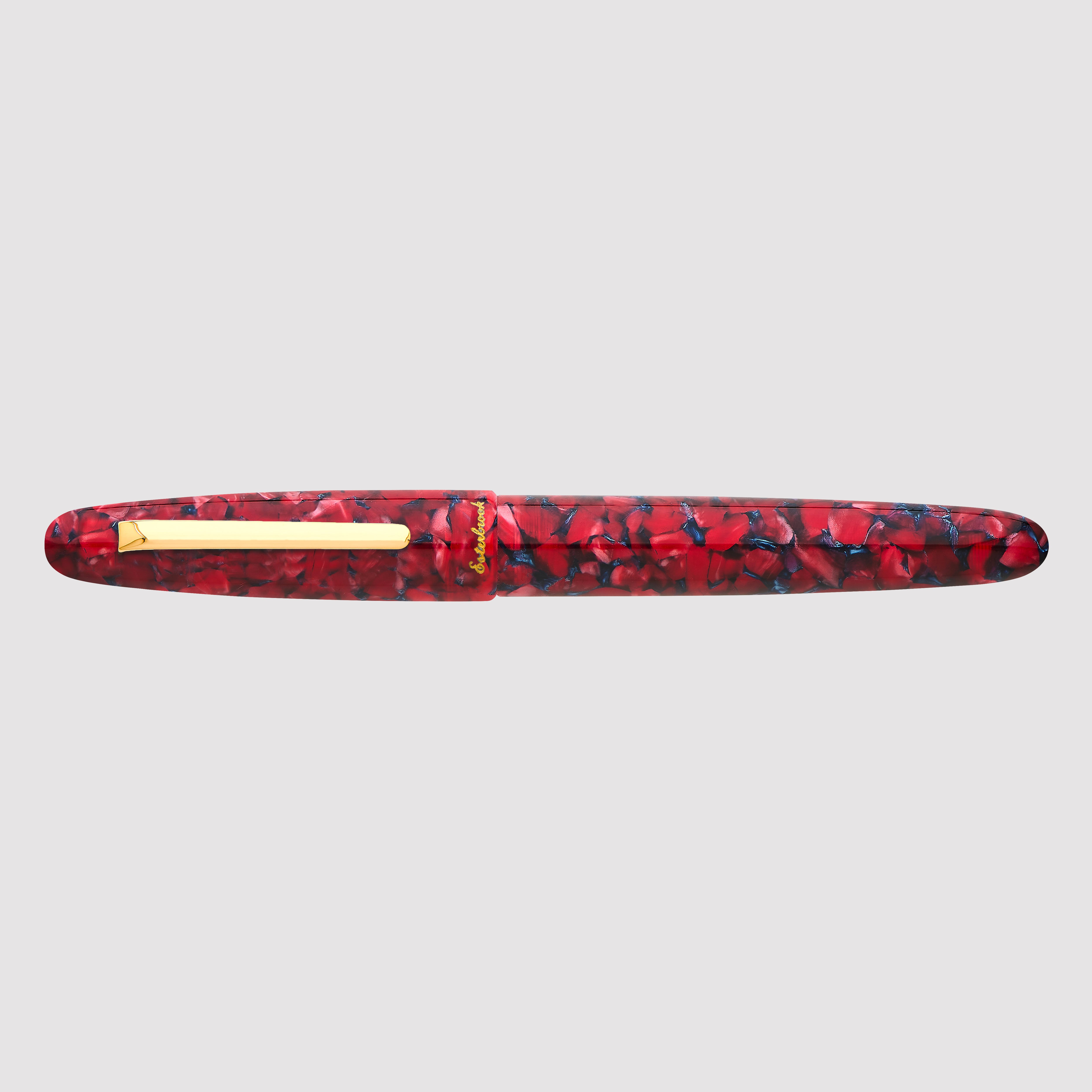 Estie Oversize Scarlet Gold Trim Fountain Pen - Custom Scribe Nib