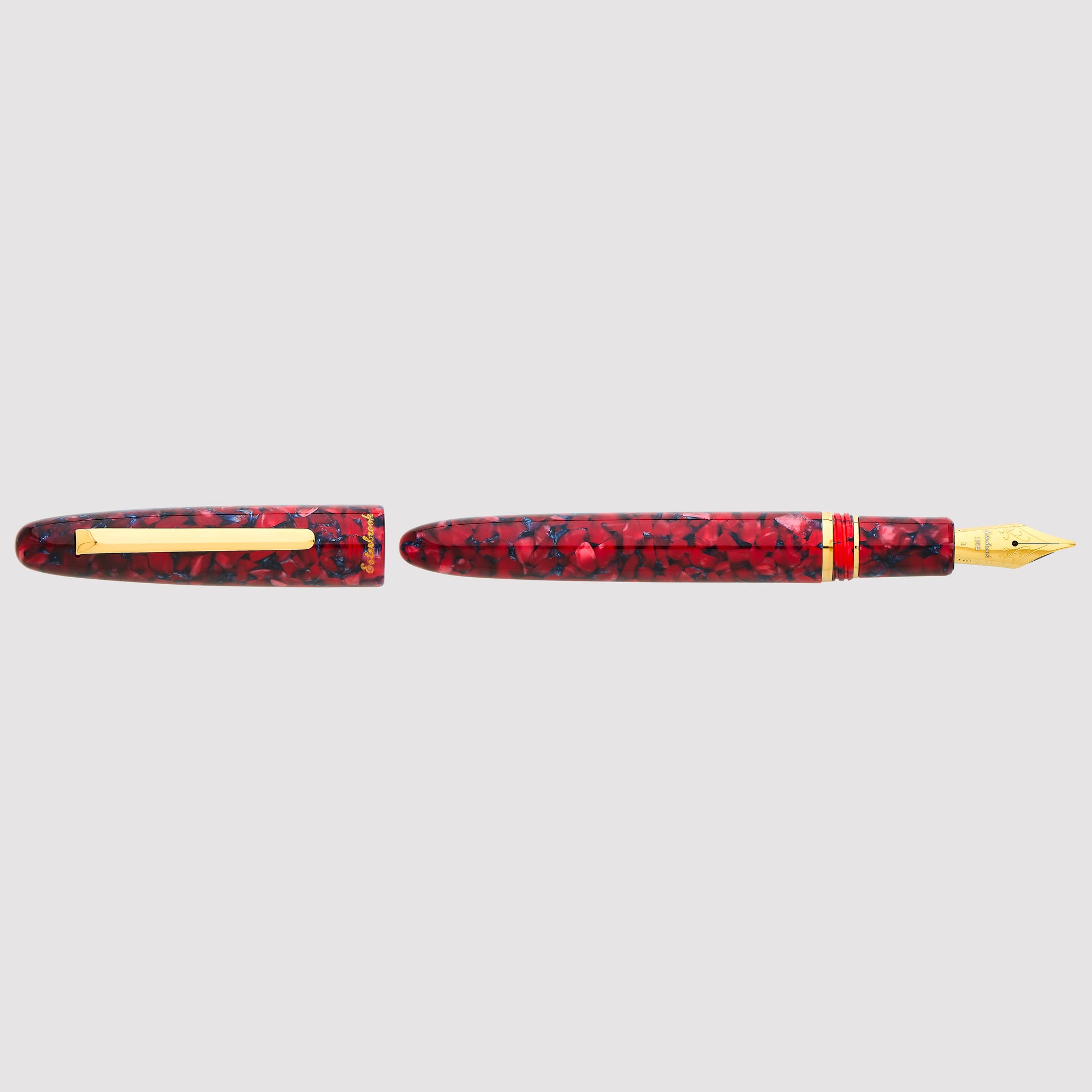 Estie Regular Scarlet Gold Trim Fountain Pen - 18K Medium Nib